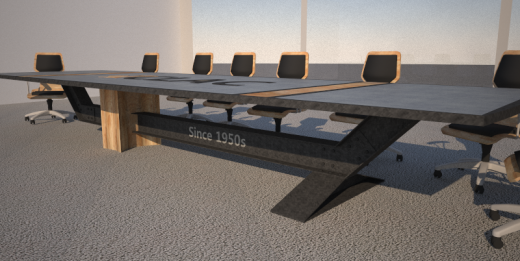 Industrial style conrete, wood, and steel boardroom table